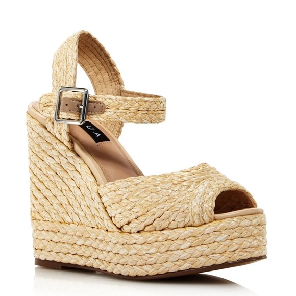 AQUA Natural Raffia Straw Sandal Platforms - Picture 1 of 8